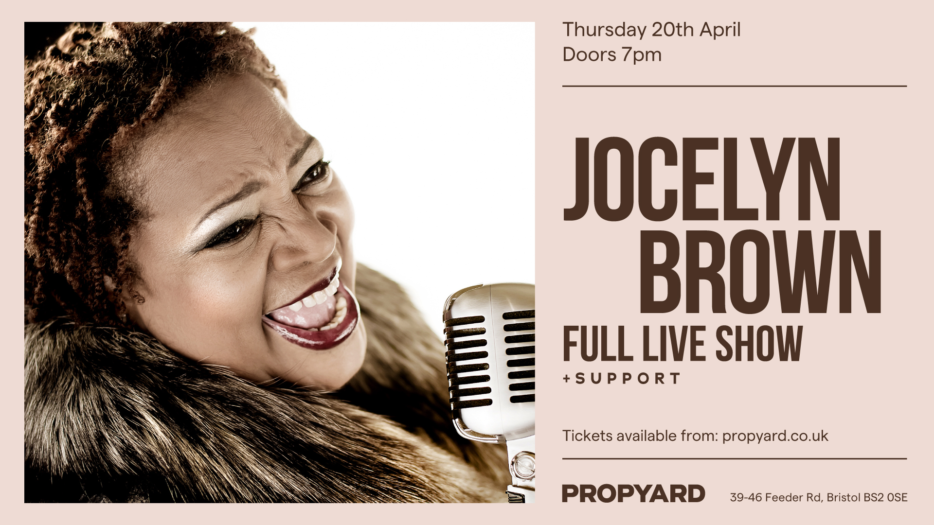 Propyard_Jocelyn_Brown_20.04.23_ST2_FB_EV R&B and Disco queen Jocelyn Brown is coming to Bristol for one night only
