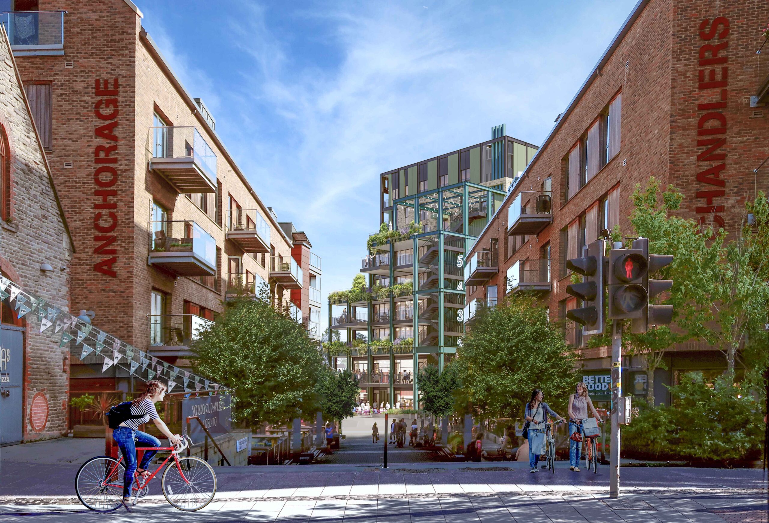 CGI CARGO building from top of Gaol Ferry Steps Revised proposals for Wapping Wharf North