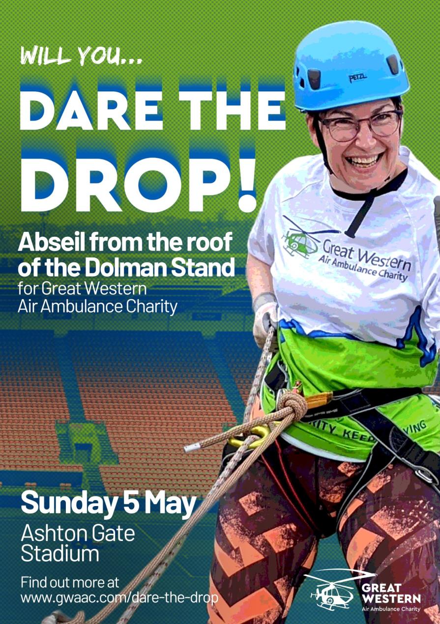 Great Western Air Ambulance Charity to hold rooftop abseil at Ashton Gate Stadium!